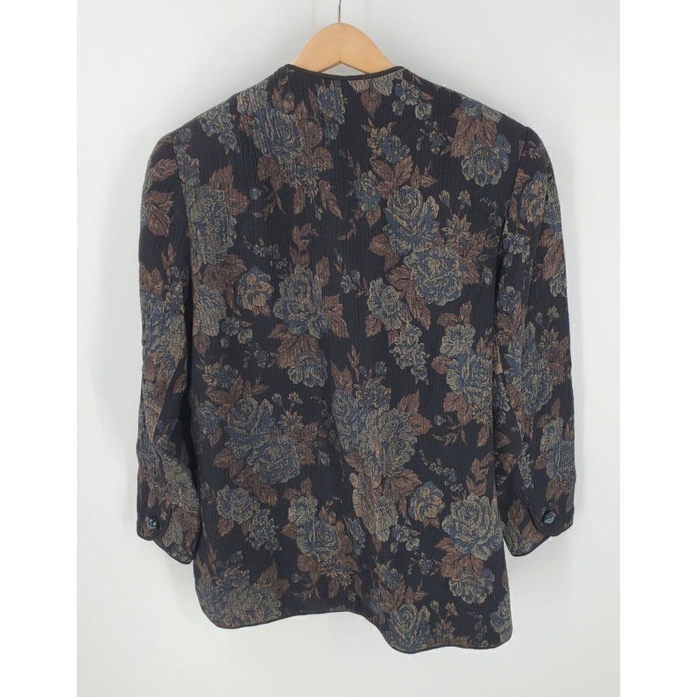Vintage Adele Simpson Womens Jacket Wool Button Front Floral Black XL Read - Picture 6 of 9